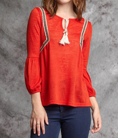 Red Peep Hole Top With Tassel