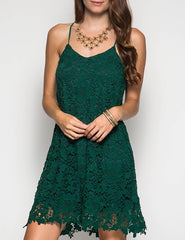 Green Sleeveless Crochet Lace Dress