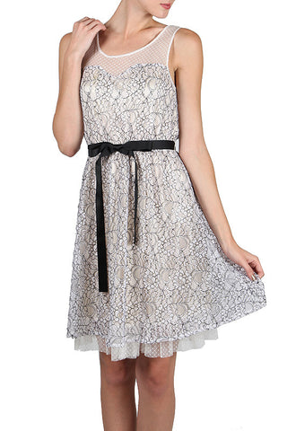 Backless White Lace Dress With Polka Dot Detailed Neckline
