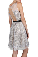 Backless White Lace Dress With Polka Dot Detailed Neckline