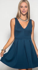Sleeveless Fit And Flare With Scalloped Necklin