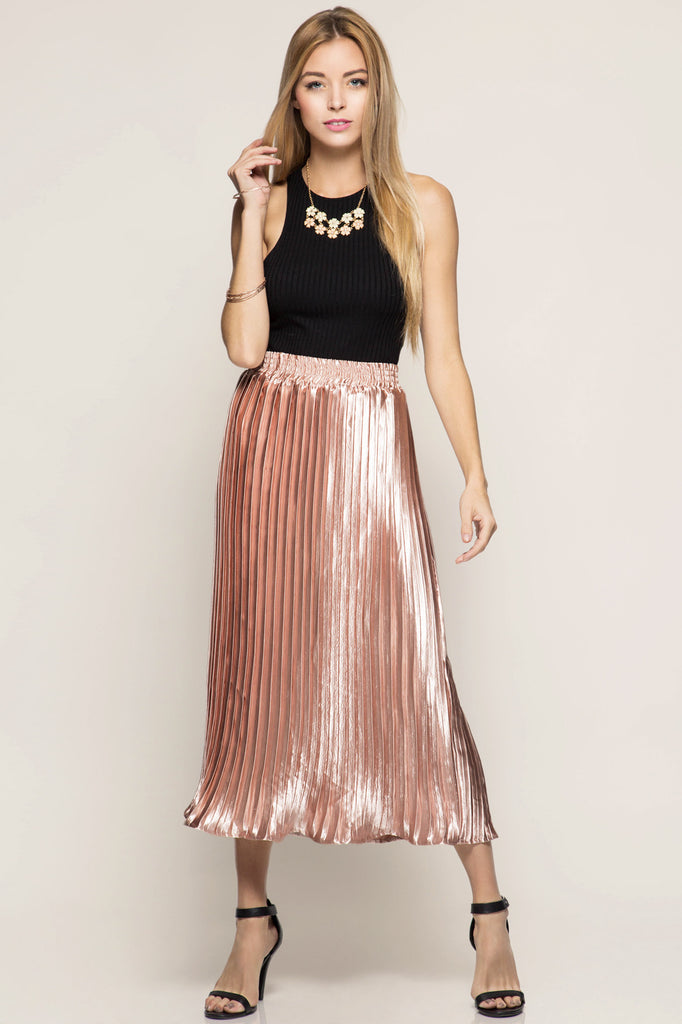 Pleated Metallic Rose Skirt