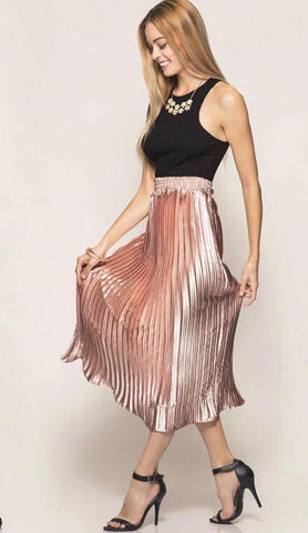 Pleated Metallic Rose Skirt