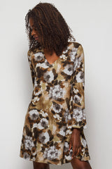 Brown Floral Dress With Long Sleeves