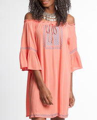 The Alina, Off The Shoulder Coral Dress