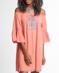 The Alina, Off The Shoulder Coral Dress