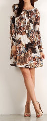 Patterned Pleated Shift Dress