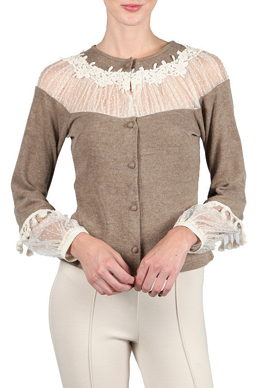 Tan Cardigan With Lace
