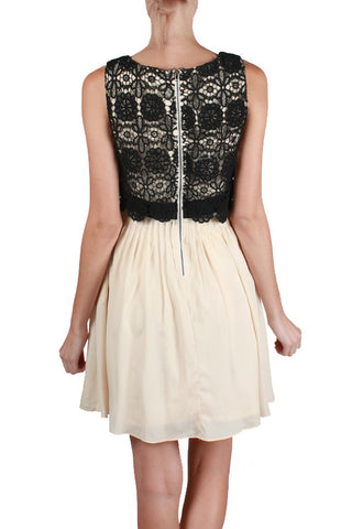 Cream Silk Black Lace Dress